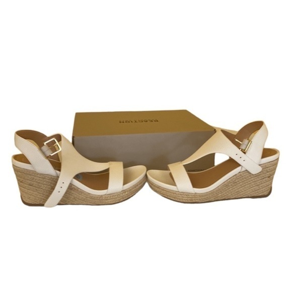 Reaction Kenneth Cole Card platform Wedge espadrille white woven straw sandal - Picture 3 of 11
